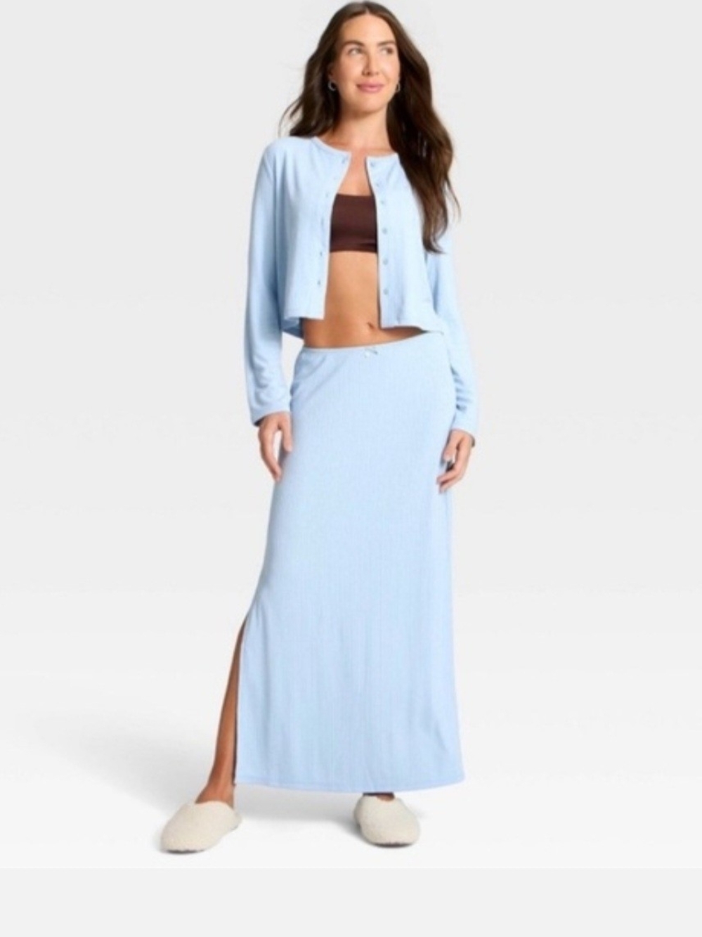 Auden Light Blue Ribbed Maxi Lounge Skirt